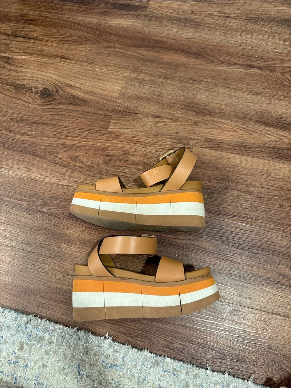 Naked Feet Tan and White Striped Platform Sandals
